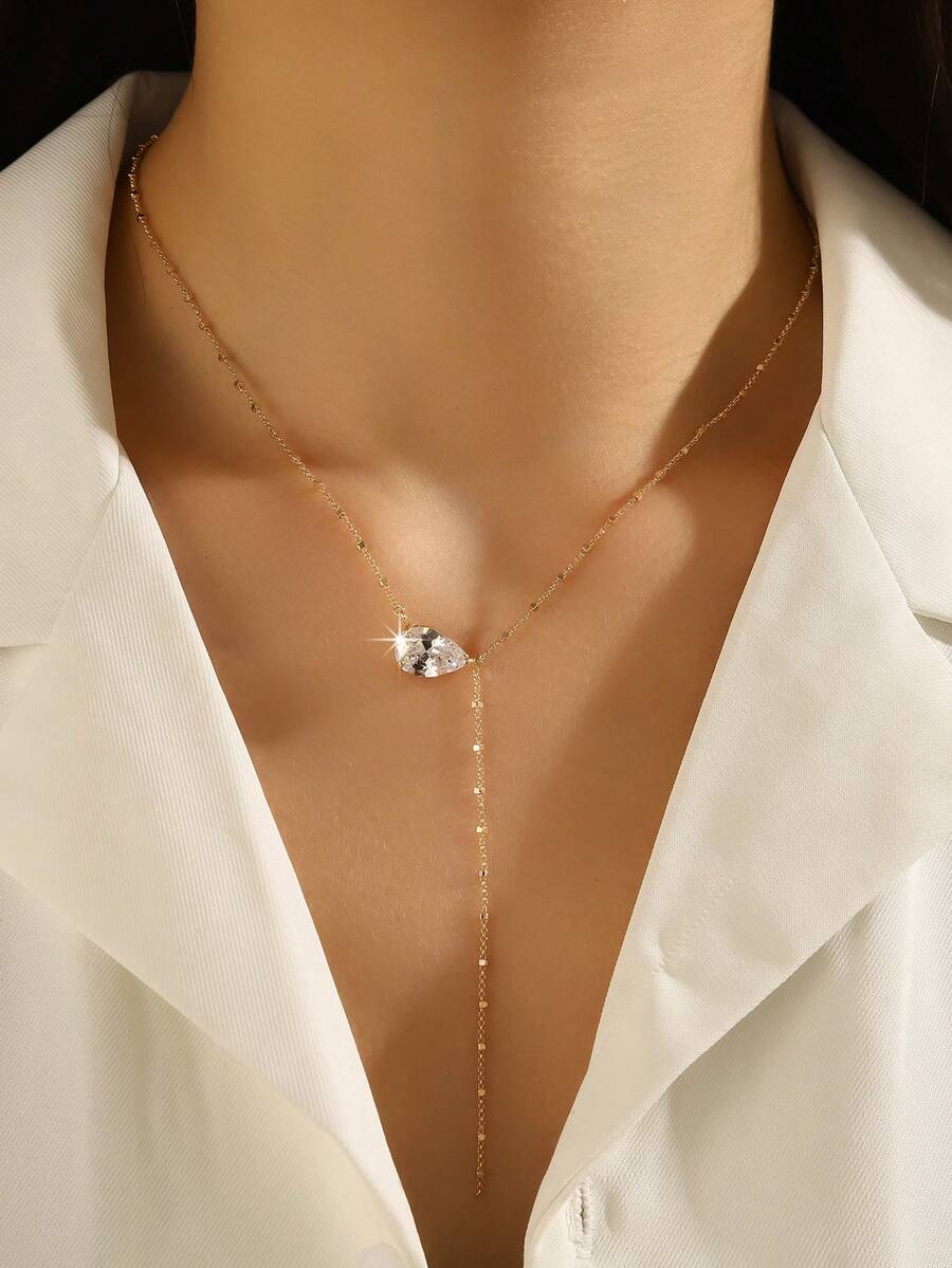 1件优雅简约水滴形锆石Y型项链，精致日常佩戴，也适合派对、毕业典礼等场合。 - 彩色 - 查看 1