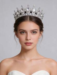 1pc Elegant Queen Crown Rhinestone Romantic Headwear Bridal Wedding Accessories Crown - Multicolor - View 2