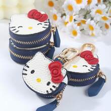 SANRIO Túi đựng trang sức mini có nơ đỏ xinh xắn và khóa kéo vàng, hộp đựng trang sức du lịch bằng da PU tiện dụng. - trắng - Xem 3