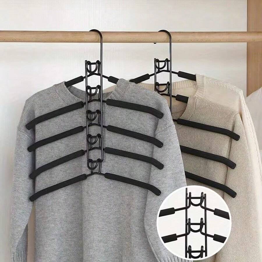 5-Tier Clothes Hanger Maximizes Your Closet Space! Multi-Functional Wardrobe Organizer, 5-Layer Metal Sponge Detachable Premium Magic Non-Slip Versatile Storage Hanging Rack