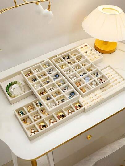 1/9pcs Jewelry Tray, Large Capacity Jewelry Storage Box With Separate Compartments, Stackable Jewelry Display Stand, Can Store Earrings, Necklaces, Bracelets, Rings, Hair Clips, Headbands. Velvet Jewelry Tray, Cosmetic Storage Box, Jewelry Display Tray, Fashion Jewelry Display Tray, Solid Color Jewelry Tray, Stackable Jewelry Storage Tray