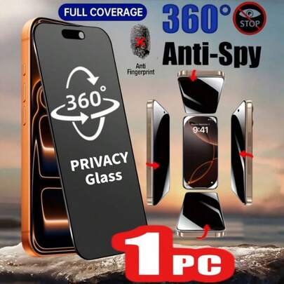 1片360°全覆盖钢化玻璃屏幕保护膜，9H防刮，适用于 17 Pro Max/17 Air/16 Pro Max/16 Plus/15 Pro Max/14/13/12系列，防摔、防刮，硬度9H+，适用于配件、手机屏幕保护膜