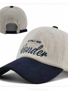 1 pieza Gorra de béisbol de moda ajustable con bordado de letra de pana, protección solar, sombreado, regalo para jóvenes - pana maravilla - Ver 4
