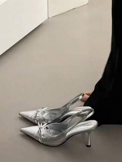 hanxiangyuzu 女士尖头蝴蝶结凉鞋，优雅的2026春夏新款时尚细高跟鞋，适合派对和婚礼穿着。