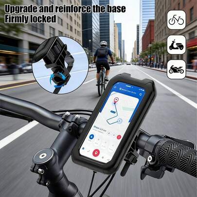 1pc Universal Bicycle Phone Holder, Waterproof ABS Material, Fits 4"-6.9" TPU Touchscreen, 360° Adjustable, Shock-Proof Dust-Proof Snow-Proof, Handlebar Clip Design, Suitable For Outdoor Cycling And Motorcycle Riding