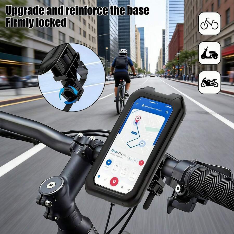 1 pieza Soporte universal para teléfono de bicicleta, material ABS impermeable, se ajusta a pantallas táctiles de 4" a 6.9", ajustable 360°, a prueba de golpes, polvo y nieve, diseño de clip para manillar, adecuado para ciclismo al aire conducción de motocicleta