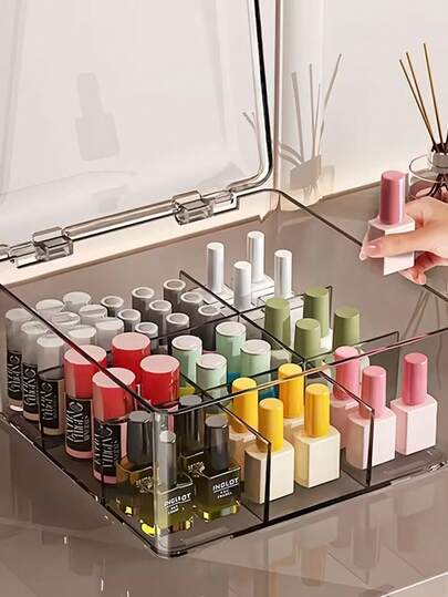 1 pieza Organizador de uñas profesional - Caja de almacenamiento portátil con 9 compartimentos, adecuado para uñas acrílicas, botellas de esmalte de uñas en gel y herramientas para uñas | Organizador de cosméticos suave, perfecto para viajar.