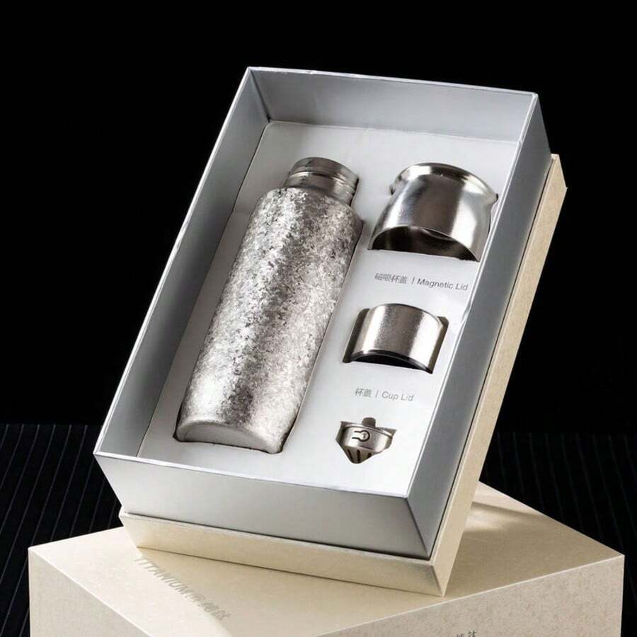 纯钛保温杯，男女通用办公茶杯，便携礼盒，节日礼物，带茶漏的水杯 - 銀色 - 查看 1
