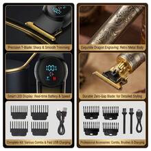 Professional Men'S Hair Clipper, Barber Pole Trimmer With Metal Handle T-Blade Trimmer, Cordless Rechargeable Beard Trimmer, USB Charging, Men'S Elite Beauty Tool, Suitable For Father'S Day Gift - Phụ kiện Bronze T9+ - Xem 2