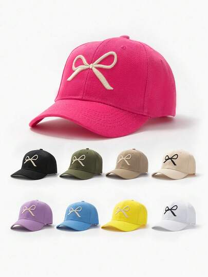 1顶绣花蝴蝶结休闲运动棒球帽，涤纶面料，蝴蝶刺绣