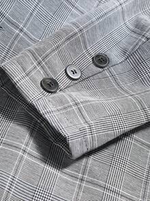 男士两件套西装，格子西装外套和西裤，适合休闲、商务、通勤、婚礼、派对、宴会等场合。 - 灰色 - 查看 8