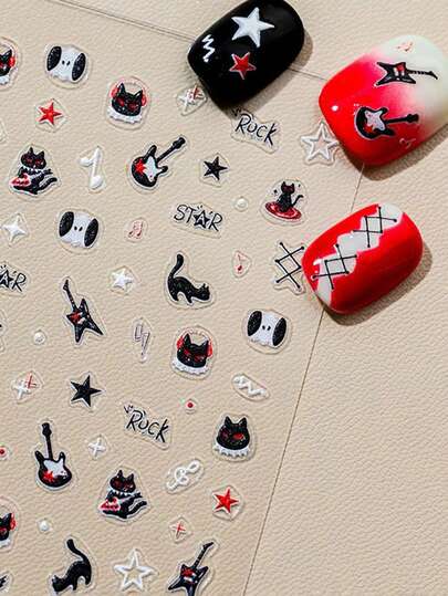 卡通趣味美甲贴纸，浮雕美甲贴纸，女士自粘美甲贴纸，5D浮雕效果，可爱有趣，精致主题，轻松DIY美甲装饰，节日礼物，派对风格贴纸，水杯手机装饰贴纸