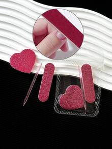 3pcs/Set Red & Pink Holiday Nail File Buffers, Nail Sanding Blocks, Nail Buffers, Nail Care Tools Kit For Valentine's Day & New Year, Nail Art Supplies - Multicolor - View 1