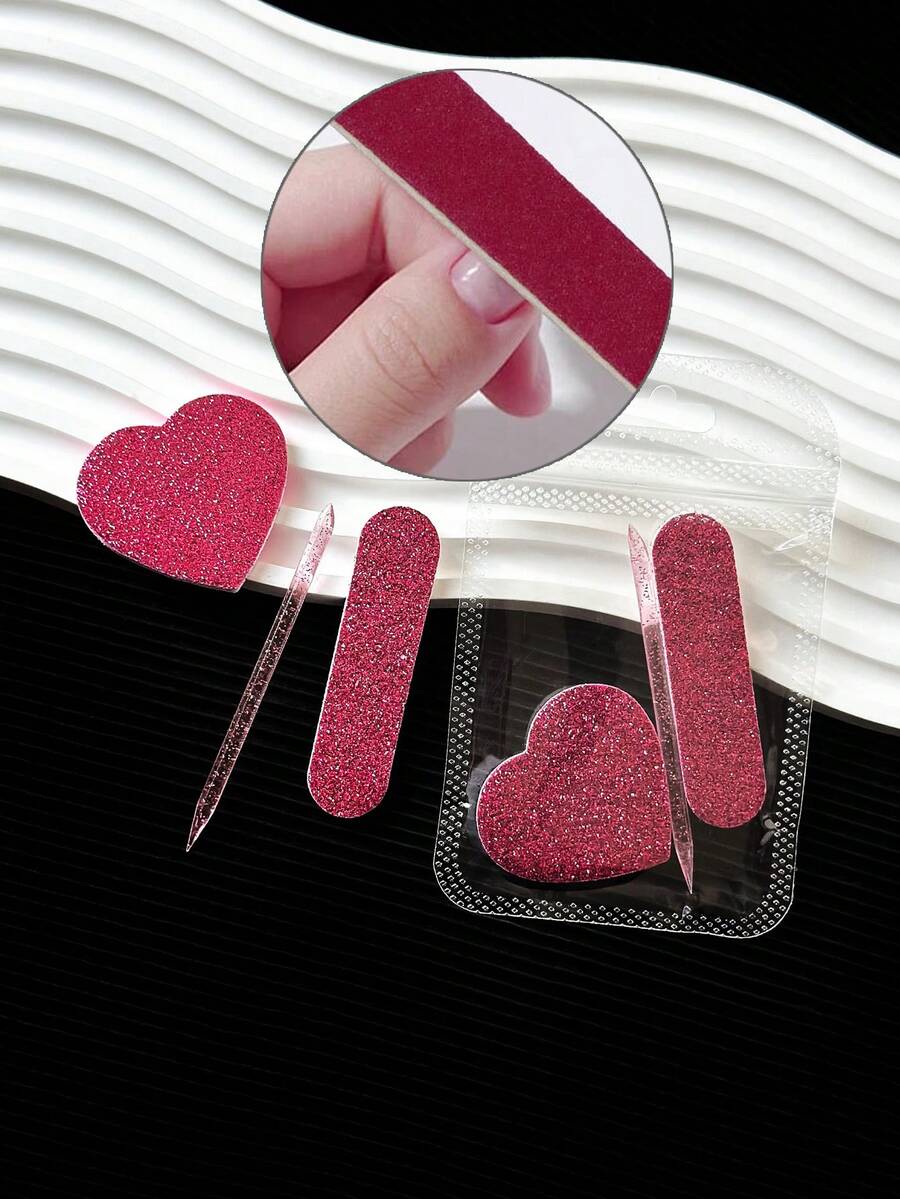 3pcs/Set Red & Pink Holiday Nail File Buffers, Nail Sanding Blocks, Nail Buffers, Nail Care Tools Kit For Valentine's Day & New Year, Nail Art Supplies - Multicolor - View 1