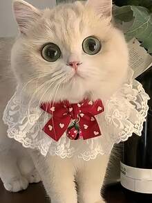 Elegant Lace Cat Collar With Cute Bow And Strawberry Bell, Princess & Lady Style Bell Collar, Suitable For Daily, Party, Birthday And Other Important Occasions, Pet Accessory - Multicolor - View 6