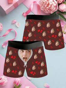 1 chiếc quần boxer in hình trái tim đỏ, khóa kéo, màu đen, chất liệu mềm mại, co giãn, thoáng khí, in hình ngộ nghĩnh, thích hợp cho Ngày Valentine, Kỷ niệm, Sinh nhật, Tuần trăng mật, Mặc hàng ngày, Quà tặng người lớn, Món quà lý tưởng cho bạn trai, chồng, vị hôn phu, bạn nam. - Màu Đỏ Sâu - Xem 3