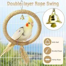1pc Hanging Ring + 1pc Perch Bird Toy Set, Woven Hanging Ring Bird Toy, Perch Toy, Chew & Grind Toy Suitable For Bird Cage Interaction - View 5