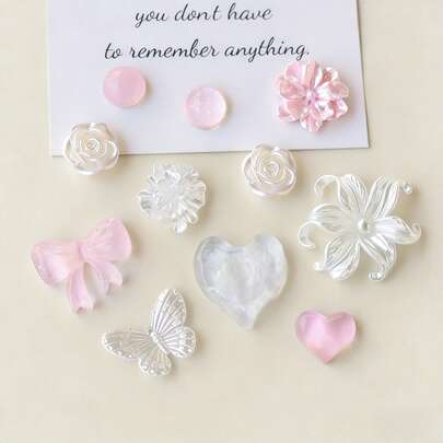 简约甜美珍珠花朵爱心鞋饰套装，凉鞋装饰，节日、生日、派对送给女性的礼物