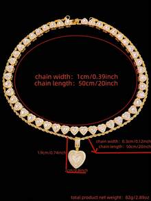 Bộ 1 dây chuyền mặt hình trái tim đính đá Cubic Zirconia và dây chuyền hình trái tim 10mm, bộ trang sức thời trang phong cách hip hop dành cho nữ, thích hợp đeo hàng ngày hoặc dự tiệc, quà tặng ngày Valentine. - Vàng - Xem 15