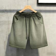 Men's Heavyweight Gradient Washed Drawstring Shorts - Casual Streetwear Elastic Waist Knee Length Shorts With Pockets - Vintage Distressed Denim Look Summer Bottoms For Men -  Y2K Inspired Relaxed Fit Casual Shorts For Daily Wear, Street Style, And Outdoor Activities - 2026 New Arrival American Fashion Essentials - 軍綠色 - 查看 5