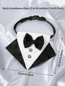1pc Pet Wedding Bow Tie Bib With Leash Clip, Suitable For Cats And Medium To Large Dogs - Black and White - View 2