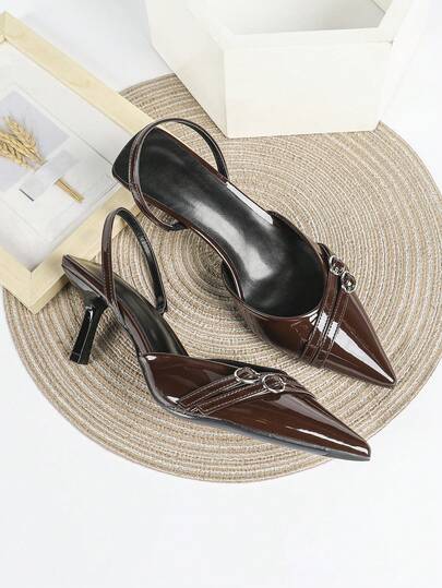 Giày cao gót nữ màu nâu cà phê, mũi nhọn, kiểu dáng slip-on, thích hợp cho tiệc cưới, cao gót nhọn 7cm.