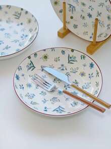 2 Peças Conjunto de Pratos de Jantar Cerâmicos Florais de 8 Polegadas, Travessas de Servir Redondas de Cerâmica para Uso Doméstico, Conjunto de Louça com Padrão de Flores Minimalista de Alta Qualidade, Pratos de Salada e Bife, Pratos de Sobremesa, Cozinha e Jantar, Forno e Micro-ondas - Multicolorido - Visão 5