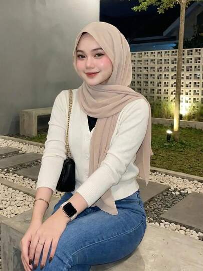 1 ชิ้น ผ้าคลุมศีรษะชีฟองมุกสีพื้นสำหรับผู้หญิง, ผ้าพันคอยาวลำลองสไตล์อาหรับ, เหมาะสำหรับใช้ในชีวิตประจำวันของชาวตะวันออกกลาง