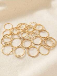 28pcs Heart Shaped Geometric Bohemian Style Rhinestone Accent Minimalist Wave Knuckle Rings, Suitable For Women's Daily Wear, Dates, Parties, Valentine's Day, Anniversary, Gifts For Girlfriends, Friends, Party, Street Style (Includes Size Chart, Do Not Shower Or Forcefully Bend, Please Purchase Carefully) - Vàng-1 - Xem 2
