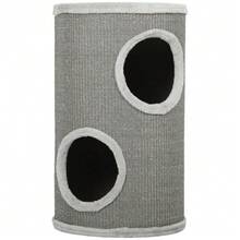 Griffoir en forme de tonneau, 60 cm de haut, Ø 35 cm, à deux étages avec 2 niches, bord en peluche, pour 1 à 2 chats jusqu'à 5 kg, gris clair - Gris pâle - Voir 8