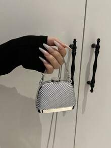 亮金色斜挎包，迷你贝壳包，口红耳机收纳袋，零钱包，链条包，适合派对和宴会场合 - 銀色 - 查看 6