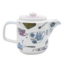 FUNKIDS 1724-20 Set Tetera Con Tapa y 2 Tazas De Porcelana Apilables Juego de Té para 2 Personas Estilo Vintage con Decoración de Cupcakes Capacidad 450 mililitros con Caja de Regalo - Multicolor - Ver 2