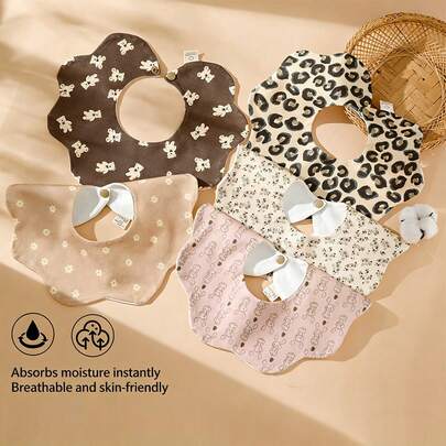 3件套韩版婴儿花卉图案加厚围兜，透气多功能口水巾，防吐奶，适合婴儿，秋冬季