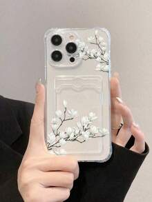 Funda protectora de silicona suave con tarjetero transparente y flor de magnolia pintada, compatible con iPhone 17/17 Pro/17 Pro Max/16/11/16 Pro/16 Plus/16 Pro Max/16e/15 Pro Max/13/14/12/XS/XR/7G/8P, compatible con Samsung Galaxy S25/S25 Plus/S25 Ultra/A16/A36/A26/A56/A50 [Versión internacional, no doméstica] - Multicolor - Ver 6