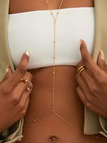 1 pieza Accesorio de pecho con cadena de espina de pescado, joyería sexy de lencería, adecuado para bikini, cadena corporal para uso diario de mujeres - Dorado - Ver 2