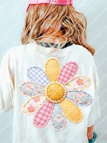 10-Inch Daisy Flower Patchwork Style Iron-On Transfer Patch, Suitable For T-Shirts, Sweatshirts, Fabric Decoration, Pillow Covers, Tote Bags And Garment Decoration, Durable Plastic Heat Transfer Sticker, Spring & Summer - One Size Fits All - View 6