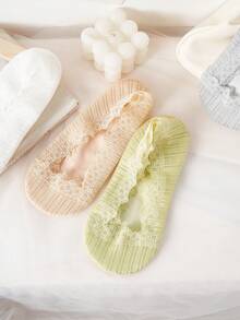 1/5 Pairs Women Lace Mesh Boat Socks, Breathable Invisible Socks With Non-Slip Silicone, Suitable For Daily Commute - Multicolor - View 5