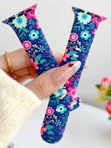 1条时尚彩色花卉图案硅胶表带，适用于 38/40/41/42/44/45/46/49mm，田园花卉图案柔软硅胶运动表带，兼容 Ultra 2 S10 SE 9 8 7 SE 6 5 4 3 2 1，适合搭配服装、日常佩戴、度假佩戴。 - 彩色 - 查看 4