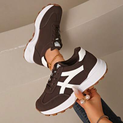 Women's Comfortable Lace-Up Athletic Sneakers - Lightweight Multipurpose Casual Shoes, Non-Slip Rubber Sole, Suitable For All Seasons