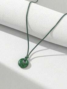1pc Fashionable Minimalist Stone Pendant Necklace, Suitable For Daily Wear - Dark Green - View 2