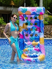 21孔圆形水果图案充气漂浮躺椅，可折叠PVC水上漂浮垫，成人夏季派对泳池漂浮垫 - 彩色 - 查看 2