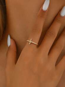 1pc T-Shape Zirconia Cross Ring, Made Of 925 Sterling Silver, Minimalist Casual, Suitable For Daily Wear, Parties, Valentine's Day Gift - Cross T Ring - View 5