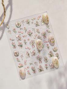 1 5D Hot Stamping Nail Sticker, Spring Romance, Tulip Bouquet Nail Sticker, Self-Adhesive Nail Sticker, Sticker, DIY Nail Design - Multicolor - View 4