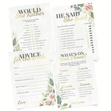 40pcs/Set Bridal Shower Game + Suggestion Cards - Accommodates 20 Guests - Double-Sided Cards Include 4 Activities, 3 Games + 1 Suggestion Card - Green Floral Wedding Shower Games With Metallic Details - A - View 8