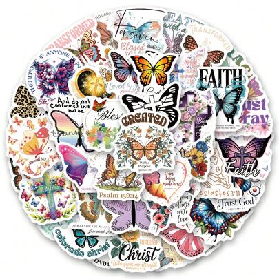 Butterfly Christian Stickers 62Pcs Pack | Cool Colorful Graffiti Stickers Aesthetic Stickers, High Quality Stickers Scrapbook, Journaling, Laptop, Bumper, Skateboard, Water Bottles, Suitcase, Decorative Paper, Refrigerator, Car, Plan Book, Rewards Stickers