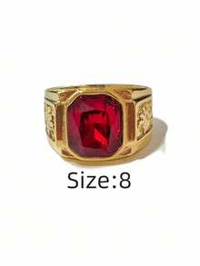 这款男士戒指设计稳重优雅，商务休闲风格，镶嵌红/绿/蓝三色锆石，采用316不锈钢材质，并真空镀18K金，经久耐用，防磨损，防水，不褪色，低致敏性，时尚休闲，适合男士佩戴。 - 金色 - 查看 18