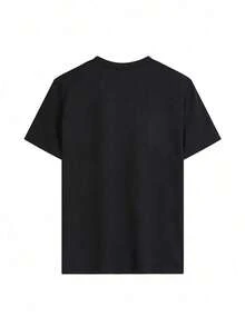 Camiseta de manga corta con cuello redondo, top casual para primavera/verano, negra, para vacaciones. - Negro - Ver 3