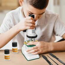 Kids Microscope Kit, 200x 600x 1200x, Biological Science STEM Toy, Handheld Magnifying Glass, Educational School Pocket Microscope With LED Light W6YW - Black - View 5