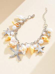 1pc Fashionable Niche Ocean Style Faux Pearl Starfish Pendant Anklet, Suitable For Summer Beach, Party, Date, Daily Wear Jewelry Gift - Multicolor - View 6