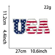 1 Stück USA Buchstaben Shaggy Thermotransfer Patch, Glitzer Rand Sternenbanner Stil bestickte Applikation, patriotisches Thema DIY Dekorationsabzeichen, geeignet für Kleidung, Rucksäcke, Unabhängigkeitstag - Reh - Übersicht 2